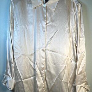 VTG Women's Blouse SZ M 100%SILK Lagenlook Cottage Costal Hipster Officewear